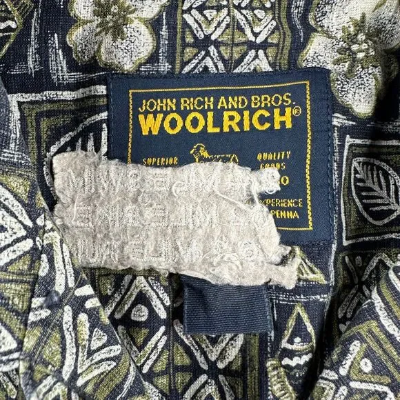 Woolrich Hawaiian Shirt Mens Large Blue White Polynesian Cotton Button Up FLAW - Picture 4 of 13